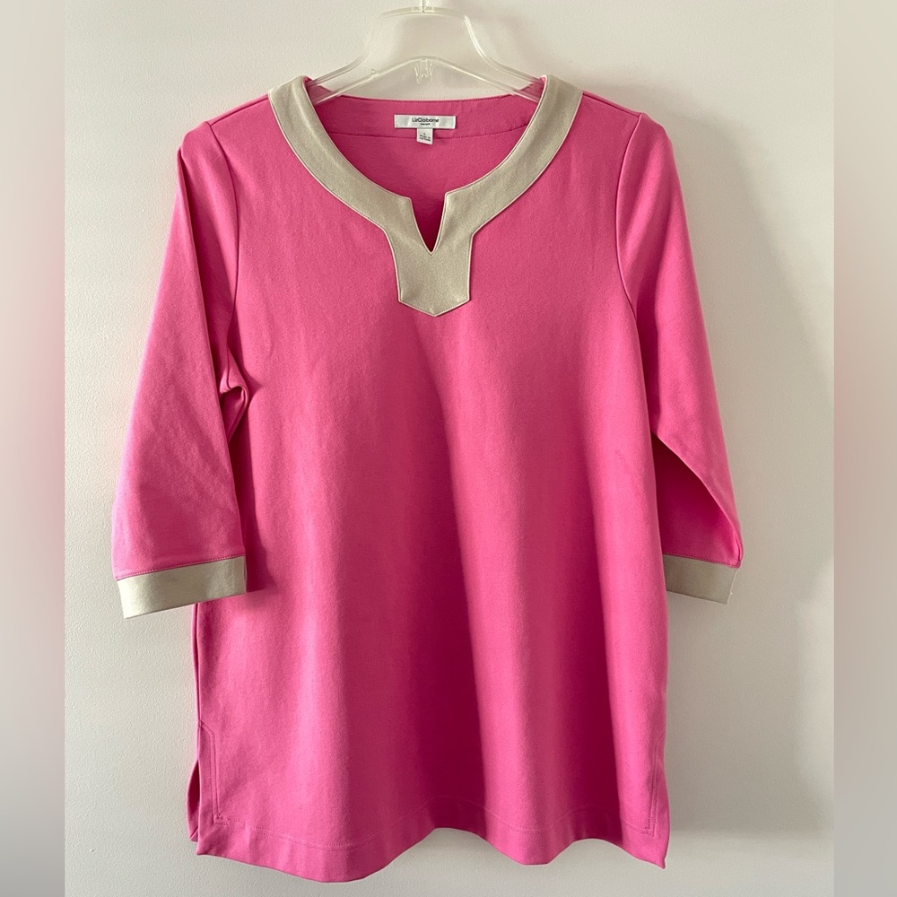 Liz Claiborne Pink Elegant Tunic Top Cotton Blend Size Large